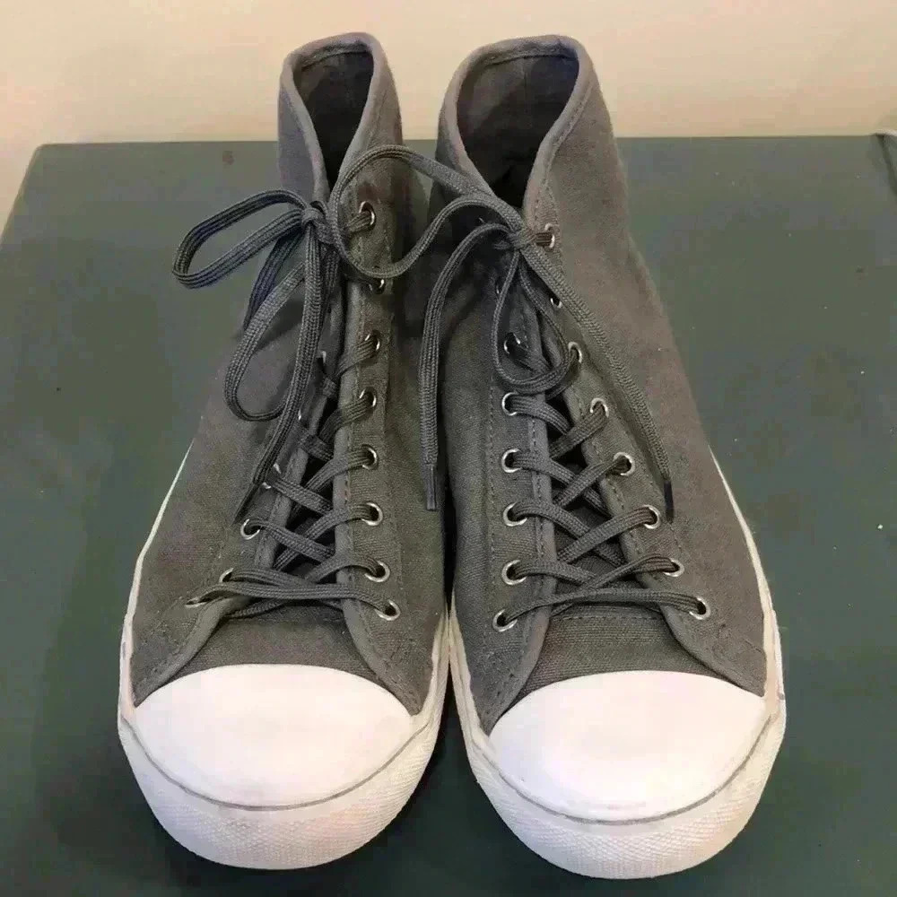Nothing New Women's Classic High Top Sneakers in Grey x White, Size 9.5